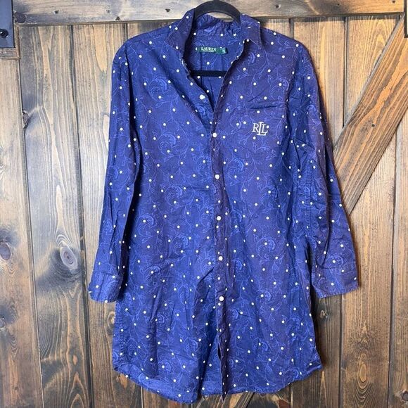 Ralph Lauren Button Up Shirt Paisley Dot Dress - Picture 1 of 5